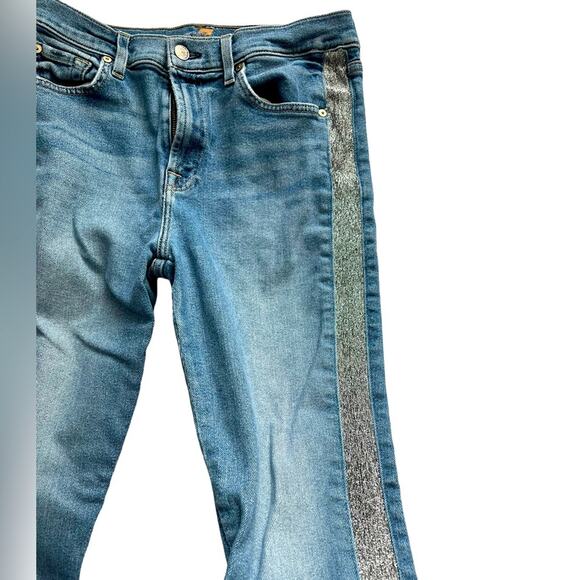 7 FOR ALL MANKIND EUC Blue High Waist Ankle Skinny Jeans  Silver stripe Size 30 - Picture 4 of 14